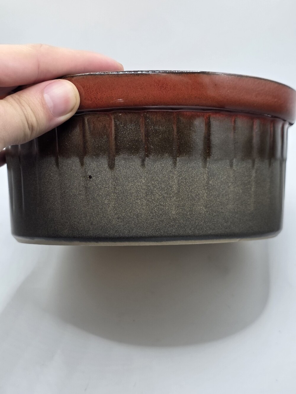 Vintage Mid Century Stoneware Souffle Dish Casserole Brown Terracotta Japan